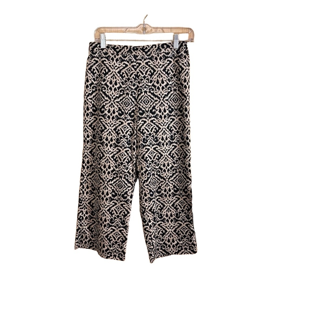 Alfred Dunner Petite 12P Black Beige Patterned Cotton Blend Wide Leg Pants - Picture 3 of 6
